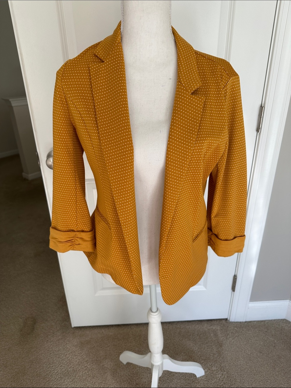 Skies Are Blue Mustard Polka Dot Open-Front Blazer